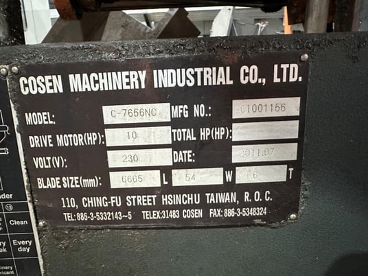 22" x 30" Cosen #C7656NC, horizontal band saw - Image 10