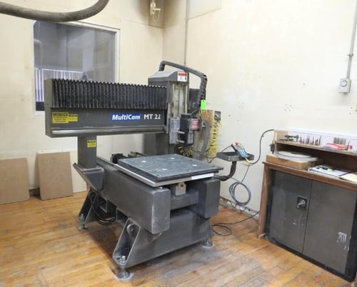 MultiCam #MT22, CNC router, 25" x 25" table, Hoffman enclosure, stand w/ cutting tools and cabinet - Image 2