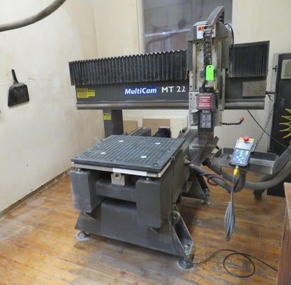 MultiCam #MT22, CNC router, 25" x 25" table, Hoffman enclosure, stand w/ cutting tools and cabinet - Image 3