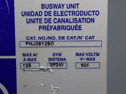 125 Amps, Square D, PHJ36125G, Bus Plug, 3 Phase, 3-Wire, 600 VAC - Image 5