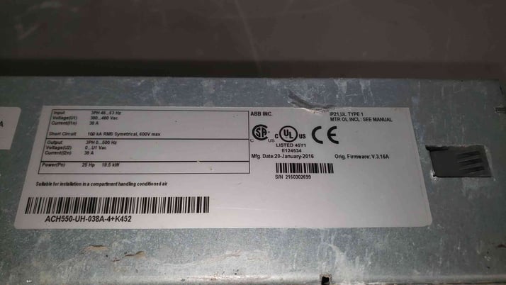 ABB #ACH550-UH-038A-4+K452, MCC, 25HP, 3PH, 2016 - Image 4