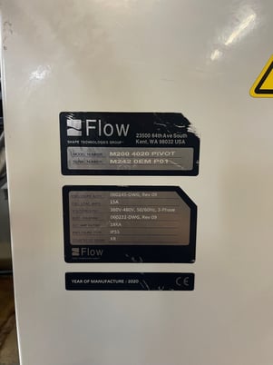 Flow #Mach-200-4020-Pivot-Plus, CNC Waterjet Cutter, 6' 6" x13' 1" tbl., 30 HP, 60000 psi, Flow Xpert - Image 7