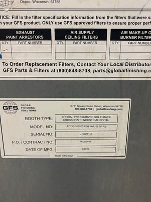 ABS/GFS, Blast & Paint Rooms, 18' width x 20' H x 20' D GFS paint Booth, 16' width x 14' H x 18' D ABS blast - Image 8