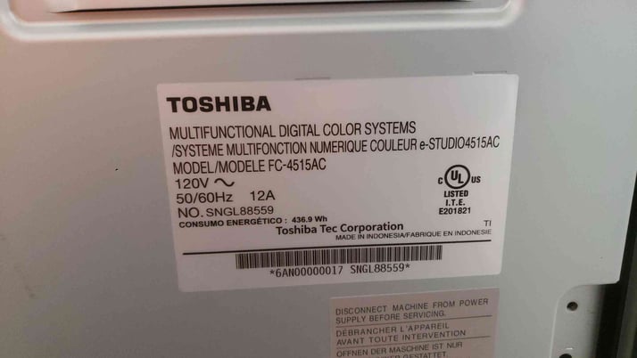 Toshiba #FC-4515AC, Multifunctional Printer Scanner Copier, 120 V., 12A, Digital Color Systems - Image 4