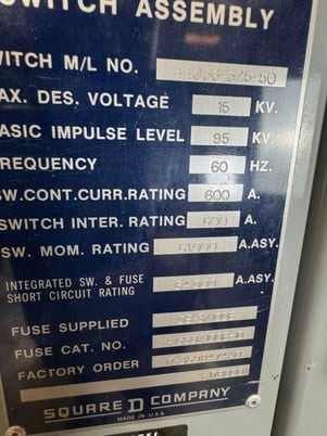 600 Amp. Square D, Medium-Voltage Fusible Load Interrupter Switch, 15 kV - Image 3