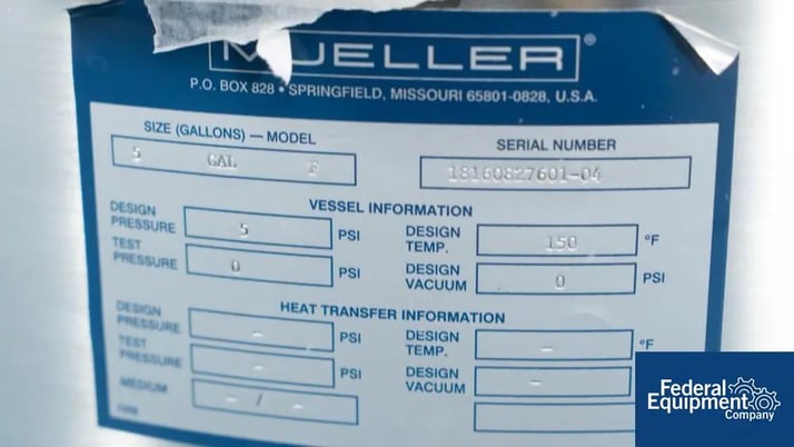 5 gallon Mueller Biopharm #5-GAL-F, Tank, Stainless Steel, 5 psi - Image 7