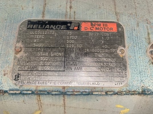 75 HP 1800 RPM Reliance, Frame ULC3612ATZ, TEFC BB, 500 VA, 300 VF - Image 3