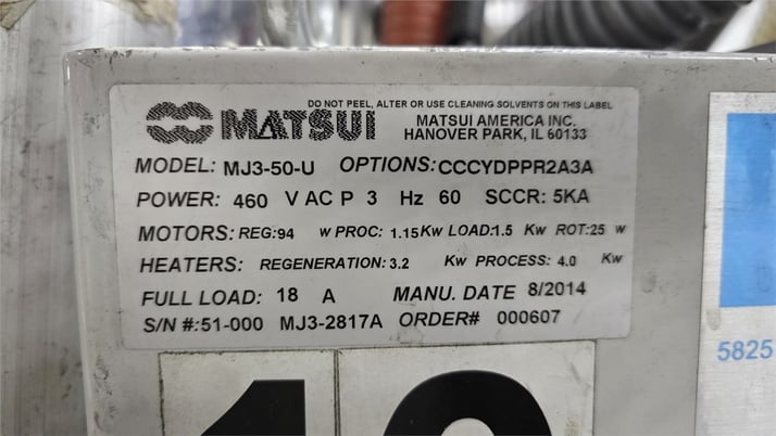 Matsui #MJ3-15-U, dryer, 47 cfm, 110 lb. hopper, 176&deg;F-320&deg;F, 2014 - Image 2