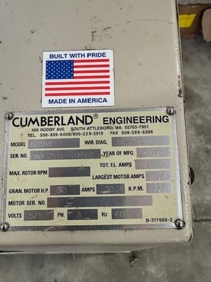 16" x 40" Cumberland #1640X, granulator, 30 HP, 3 knife open rotor, 2 bed knives, hydraulic hopper tilt, 2007 - Image 9