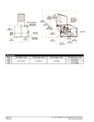 16" x 40" Cumberland #1640X, granulator, 30 HP, 3 knife open rotor, 2 bed knives, hydraulic hopper tilt, 2007 - Image 10