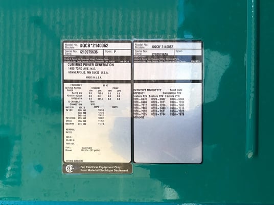 750 KW Cummins #QSK23-G7, diesel generator, enclosed, 480 Volts, 2021 - Image 5