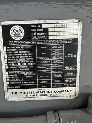 45 Ton, Minster #45, OBI press, 3" stroke, 12" Shut Height, 2.75" adj. - Image 4
