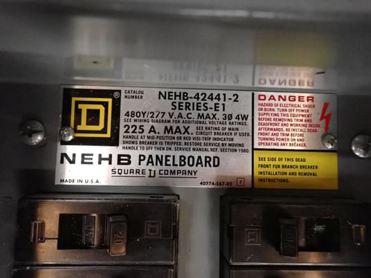 225 Amp, Square D #NEHB-42441-2, Panelboard, 480Y/277 VAC, 3PH, w/ 2MW Main Breaker Kit - Image 5