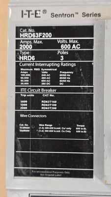 200 Amp, Siemens #HRD63F200, Bolt On Circuit Breaker, 3P, 600VAC - Image 4