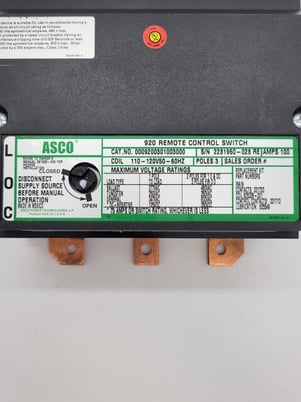 100 Amp, Asco #9200301003000-920, Remote Control Switch, 3P, 110/120 Volts - Image 3