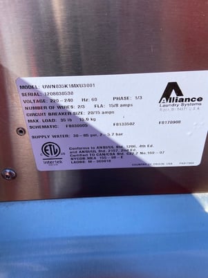 Alliance/unimac 35 lb. Unimac/Alliance #UWN035KMXU3001, washer/extractor - Image 8