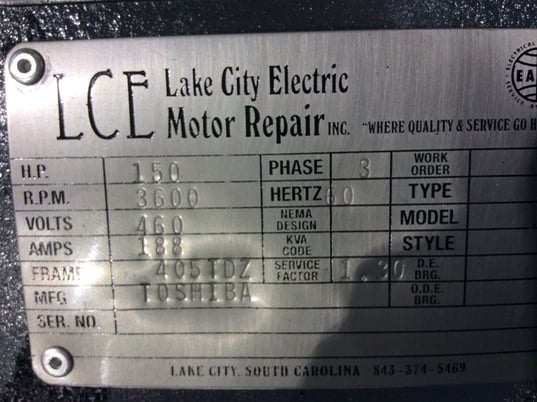 150 HP 3600 RPM Toshiba / York, Frame 405TDZ, ODP, 460 Volts - Image 2