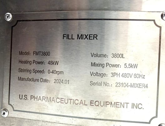 1000 gallon US Pharmaceutical Equipment #FTM3800, Stainless Steel Jacketed Mixing Kettle w/ Scrape Agitation - Image 6