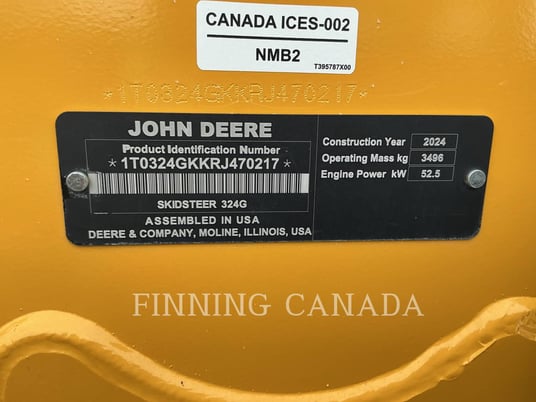 John Deere 324G, Skid Steer Loader, 334 hours, S/N: 1T0324GKKRJ470217, 2024 - Image 5