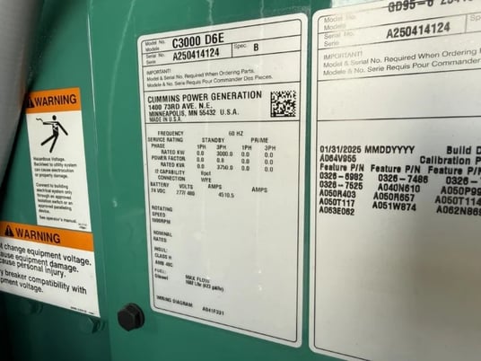 3000 KW Cummins #C3000D63, Diesel Generator Set, circuit breaker, 1800 RPM, 277/480 Volt, 3PH, 2025 - Image 6
