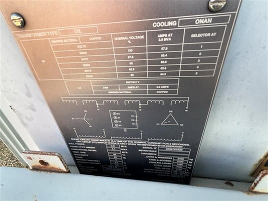 2500 KVA 24940 Delta Primary, 600Y Secondary, Station - Image 3