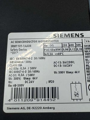 Siemens Fail-Safe Direct Starter 3RM1101-1AA04 - Image 3
