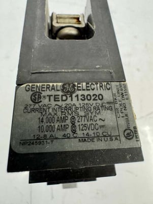General Electric Molded Case Circuit Breaker TED113020 277 VAC / 125 VDC m00344 - Image 2