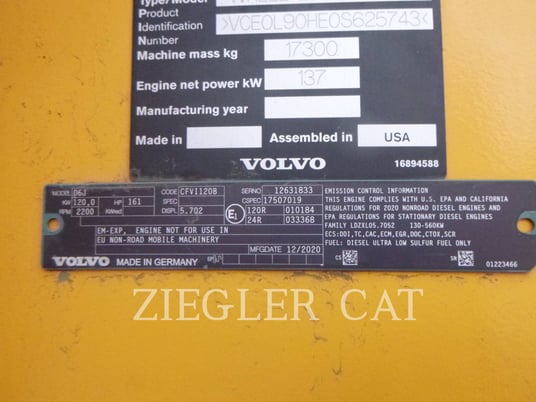 Volvo Construction Equipment L90H, Wheel Loader, 1670 hours, S/N: VCEOL90HEOS625743, 2021 - Image 8