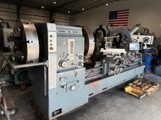 34.2" x 80" Geminis #GE870, Engine Lathe, 12.75" Bore, (2) 32" 4-jaw chucks, 25" Steady rest, 20 HP, 1988 - Image 2