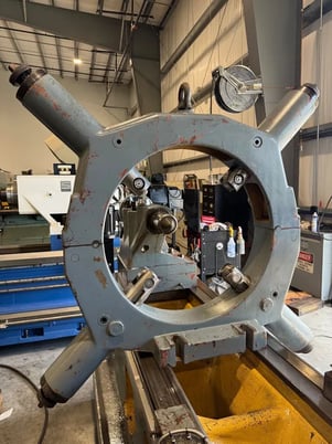 34.2" x 80" Geminis #GE870, Engine Lathe, 12.75" Bore, (2) 32" 4-jaw chucks, 25" Steady rest, 20 HP, 1988 - Image 9