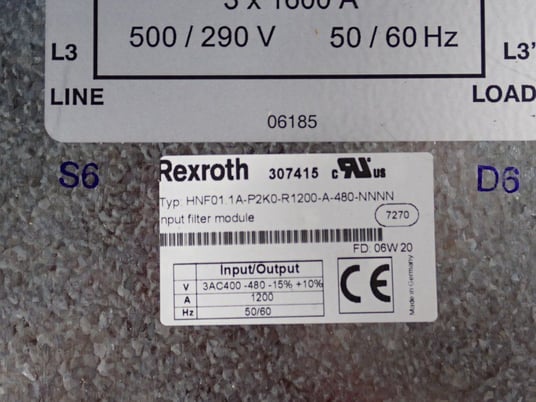 Rexroth #HNF01.1A-P2K0-R1200-A-480-NNNN, Filter Module, 3 Phase, 1200 Amps, 400-480 VAC - Image 2