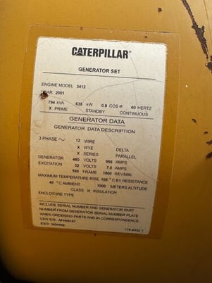 635 KW Caterpillar #3412, diesel generator set, 480 Volts, 3-phase, 2001 - Image 2