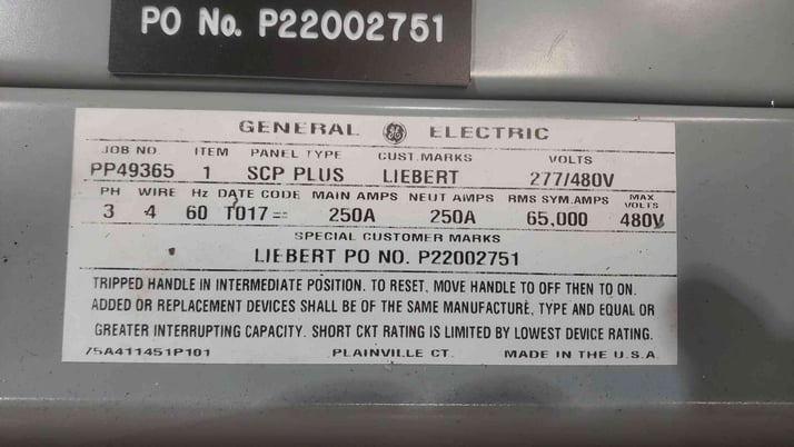 250 Amp. General Electric Spectra #SFHA36AT0250, Panelboard, (3) Breakers, 3 Phase, 480 Volts - Image 3