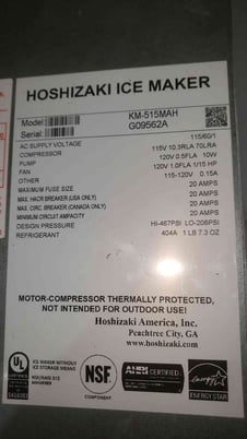 Hoshizaki #KM-515MAH, Air Cooled Ice Machine Head, 527 lb/day, Crescent Cube, 22" width - Image 2