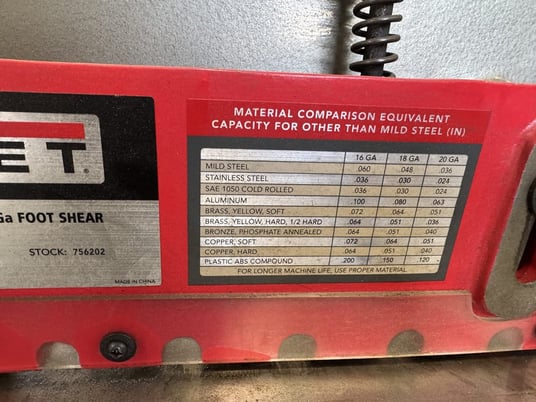 16 gauge x 4.4' Jet #JET-FS-1652J, stomp shear, back gauge assembly, front sheet supports - Image 3