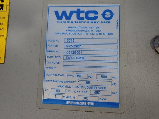 Welding Technology Corp. #3045, Welding Control, 3 Phase, 60 Hz, 90 kVA, 480 VAC - Image 5