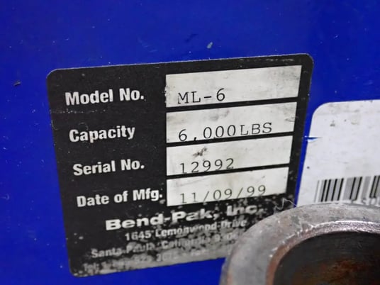Bendpak Inc. #ML-6, Automotive Lift, 6000 lb. capacity, 1999 - Image 6