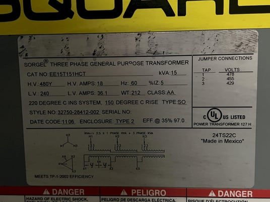 15 KVA 480Y Primary, 240 Secondary, Sorgel, general purpose transformer, 3-phase - Image 4