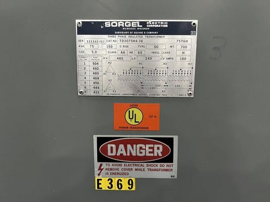75 KVA 480 Primary, 240 Secondary, Sorgel, 3-phase insulated transformer, class AA - Image 4