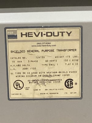 15 KVA SolaHD #T2H15S, Transformer 208Y/120 - 480V, 3PH - Image 5