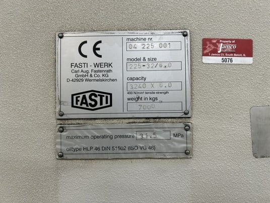 120" x 1/4" Fasti #225-32/6.0, hydraulic CNC fold machine, not working / for parts - Image 9