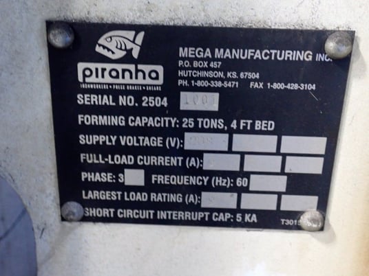 25 Ton, Piranha, Press Brake, 4' overall, Generation-II Control - Image 10