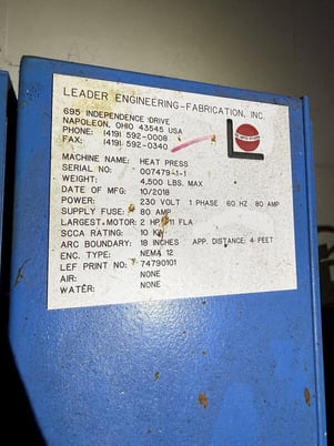 Leader Engineering, fabrication heat press, 3000 psi, 2 HP, 2018 - Image 4