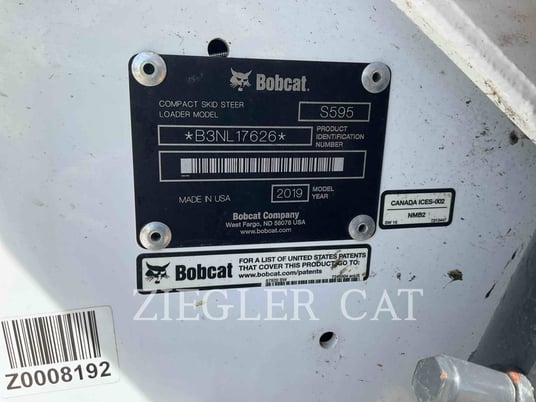 Bobcat S595, Skid Steer Loader, 1036 hours, S/N: B3NL17626, 2019 - Image 6
