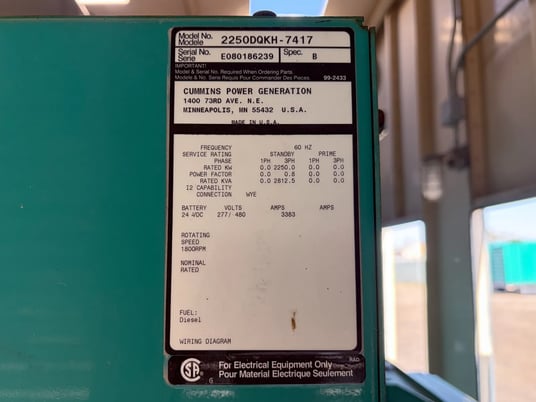 2250 KW Cummins #QSK60-G9, diesel generator, 277/480 Volts, 388 hours, 2008 - Image 5