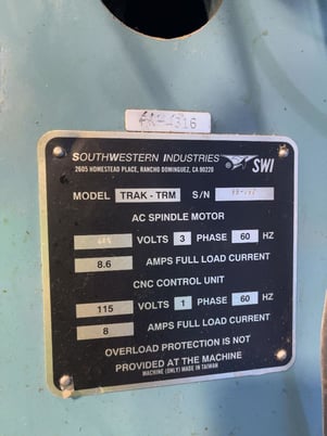 Southwestern Industries #TRAK-TRM, CNC Vertical Mill, 50" x10" Table, 3 HP, ProtoTRAX MX2 Controls - Image 7