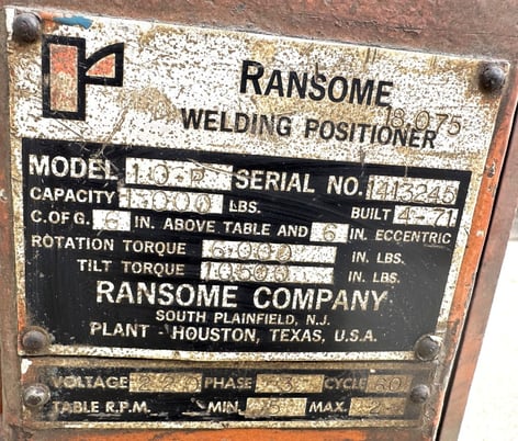 1000 lb. Ransome #10P, Welding Positioner, 30" Table, Gripper Chuck, As-Is - Image 10