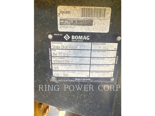 Bomag BW177D5, 936 hours, S/N: 31316, 2015 - Image 5