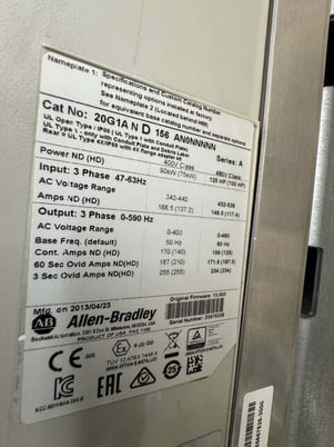 Allen-Bradley Variable Frequency Drive 20G1AND156AN0NNNNN 480V, 3-Phase - Image 3
