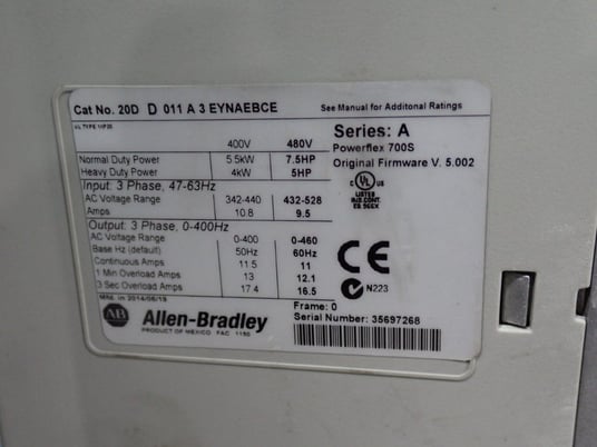 7.5 HP Allen-Bradley #20DD011A3EYNAEBCE, PowerFlex 700S AC drive, 342-528 Volts, 2014 - Image 6